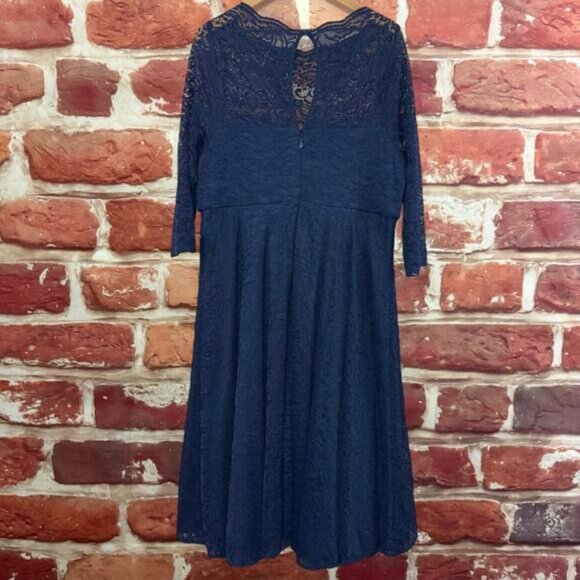 Torrid Dress Women's 20 Navy Blue Lace Midi Illusion Long Sleeve Formal Zip Up - Picture 2 of 9